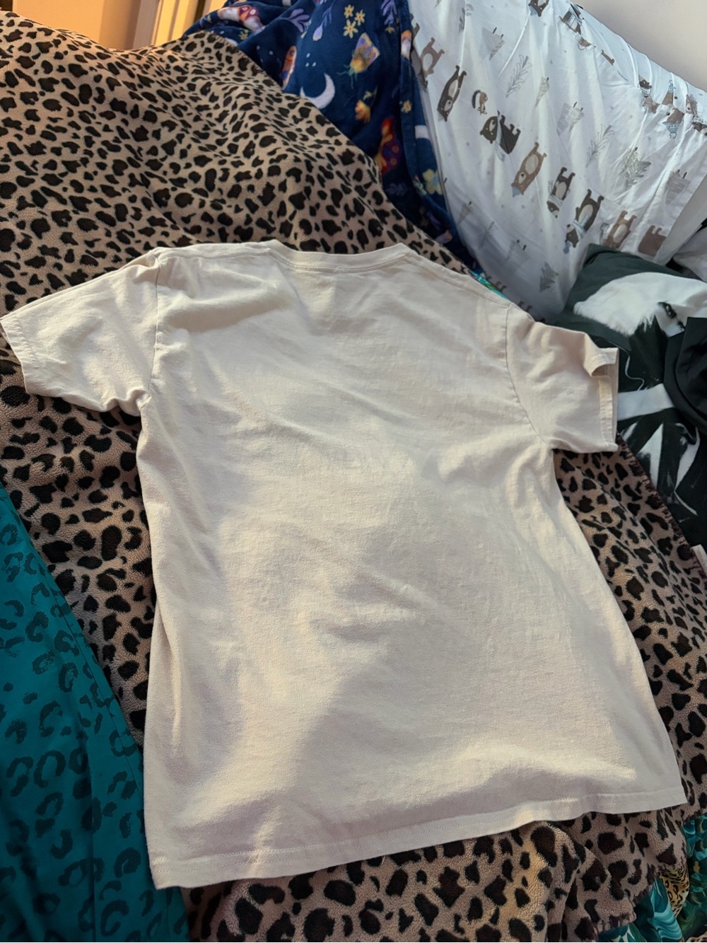 Playboy Graphic Logo Tee in Off White Beige with Pink & Blue Print - Picture 2 of 3